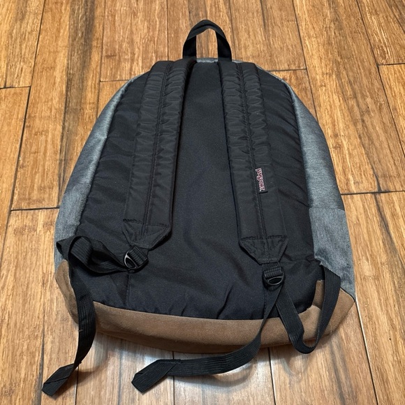 JanSport Backpack Cool Student Laptop Gray Faux Brown Leather Bottom - Picture 7 of 13